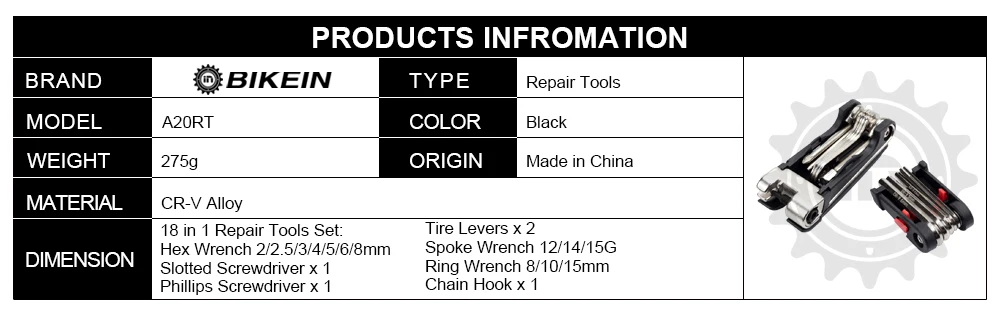 BIEKIN 18 в 1 Многофункциональный набор инструментов для ремонта велосипеда, набор инструментов для ремонта горного велосипеда, горная отвертка для велосипеда, шестигранные спицы