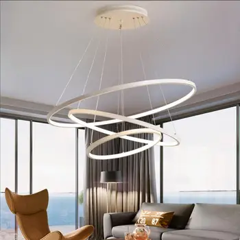 

Black/White Color Modern pendant lights for living room dining room 4/3/2/1 Circle Rings LED Lighting ceiling Lamp fixtures