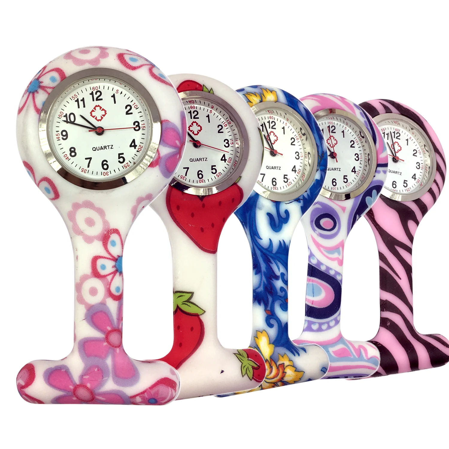 5pcs Round Clip on Silicon Rubber Nurse FOB Watch Women Docter Hanging