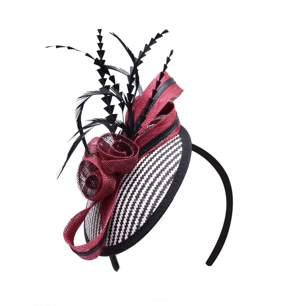 

Women Sinamay Fascinator Hats Black Feather Bow Kentucky Derby Wedding Cocktail Church Sinamay Headbands Women Headwear T221
