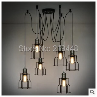 

Small Iron Frame Pendant Light 6 Lamps 10 Lamps American Village Industries Retro Creative Personality Restaurant Bar Lighting