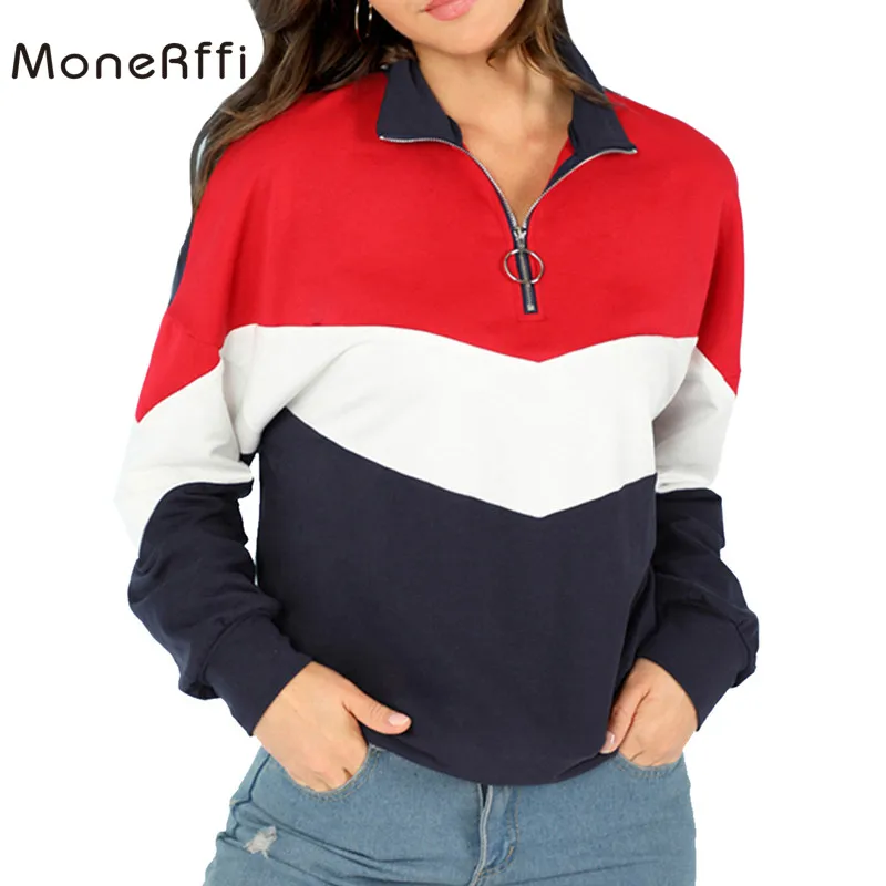 

MoneRffi Women Hoody Autumn Cute Mix Hoodies Long Sleeve Loose Crop Top Fashion Sweatshirt Hoodie Casual Patchwork Cloth