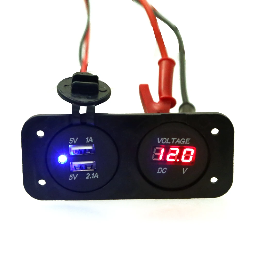 USB светодиодный цифровой вольтметр для автомобиля DC12V 24V мотоцикла 5v 2.1A/1A