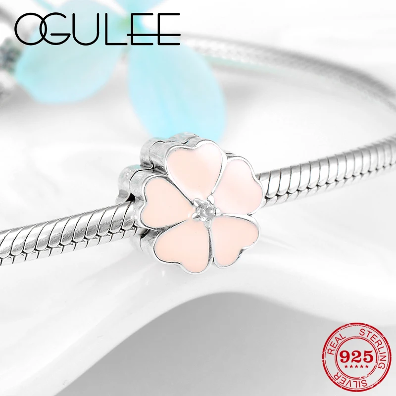 

Pink primrose 925 Sterling Silver Fixed clip Lock beads Womens Accessories Fit Original Pandora charms Bracelet Jewelry making