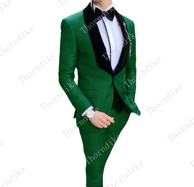 Purple Three Pieces Groom Suit Custom Made Tuxedos For Men Groomsman Bridegroom Wedding Best Man Suits( jacket+Pants+vest - Цвет: green