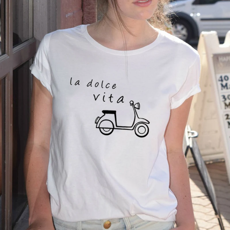 Женская футболка с круглым вырезом Zjlvmf La Dolce Vita Повседневная хлопковая Футболка