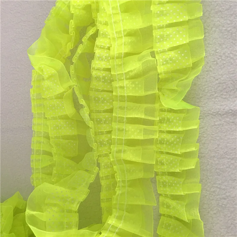 

5 yards 4cm 2-layer Dot Organza Pleated Gathered Trim DIY Sewing Yellow Trim T08