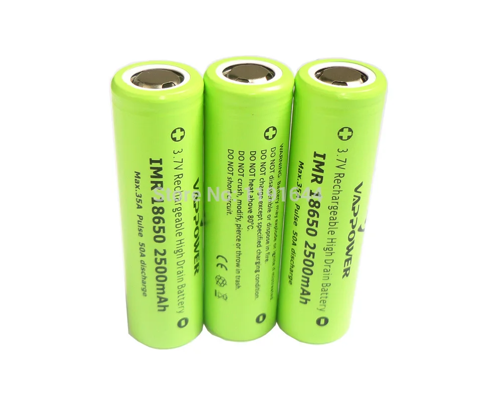 10 шт./лот, подлинные 3,6 V Vappower IMR 18650 2500mAh 35A, батарея для электронной сигареты