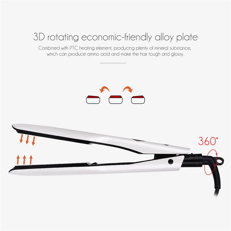 3D Rotating Hair Straightener Professional PTC Hair Styling Iron Fast Heating Flat Iron with Wide H
