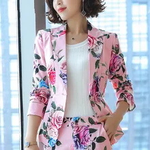 Цветочный Блейзер Женский Элегантный шикарный длинный рукав цветочный пиджак ретро повседневный костюм размера плюс Офисная Женская одежда для работы