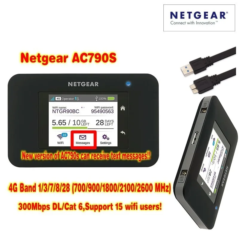 Доставка DHL, лот из 10 шт. разблокирована cat6 300 Мбит/с NETGEAR 790 S ac790s AirCard 4 г LTE карман маршрутизатор Wi-Fi плюс 2 шт. антенны