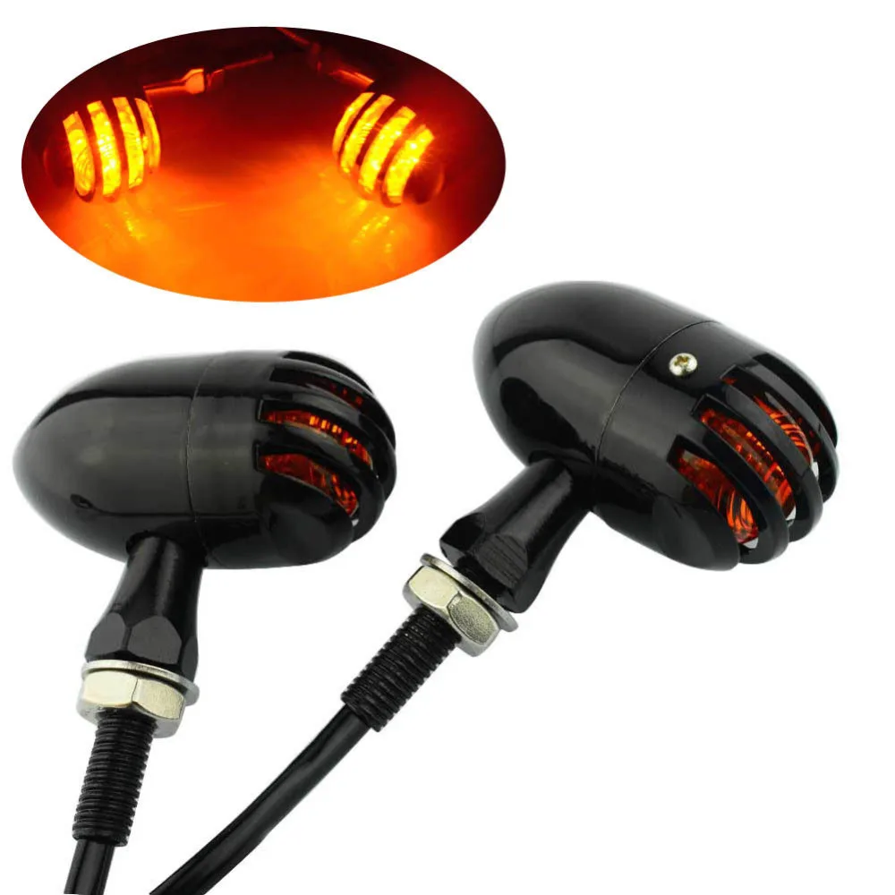 

Universal Motorcycle Black Amber Lens LED Grill Bullet Blinker Turn Signal Tail Light Lamp For Harley Bobber Chopper Cafe BMW