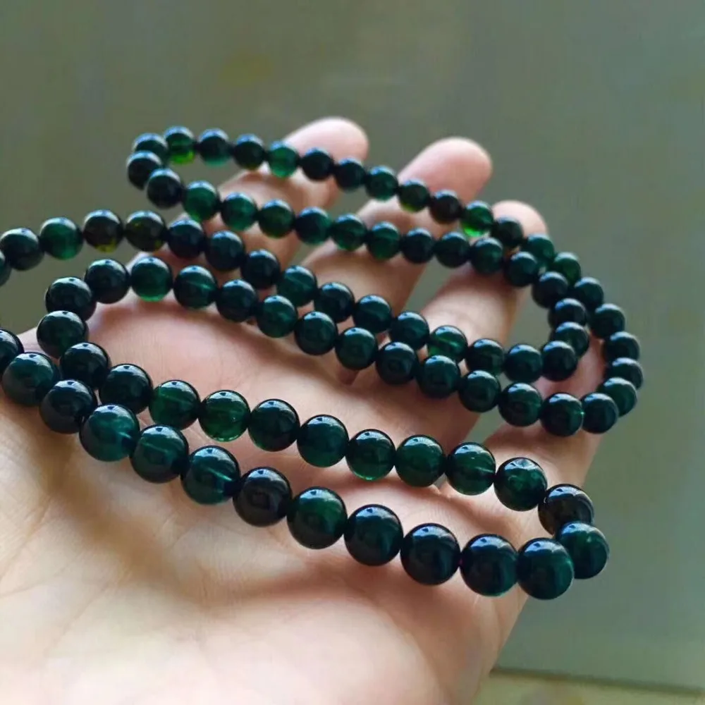 

100% Natural Green Tourmaline Crystal Woman Round Beads Bracelets Lady Necklace 3 Laps 6mm Brazil AAAAA Certificate
