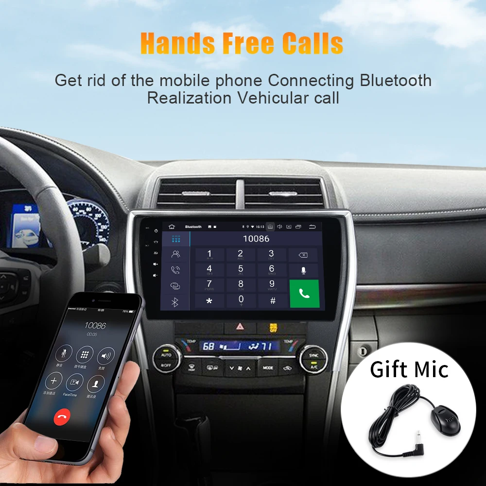 Best 1din 10.2" IPS Touch Screen Android 9.0 Car Radio GPS Navigator for Toyota Camry US Version 2015 2016 2017 with Car Built-in 1