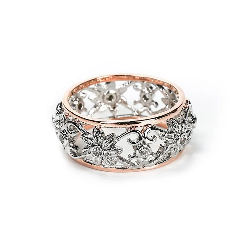 

Silver Color Crystal Hollow Flower Wedding Rings For Women Jewelry Bague Bijoux Rose Gold Color Femme Engagement Ring