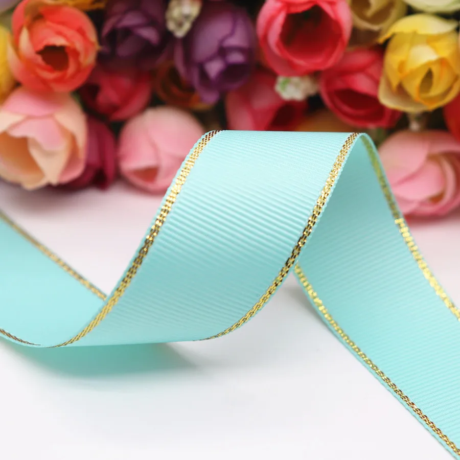 

50 Yards 10MM/25MM/38MM Glitter Gold Edge Grosgrain Ribbon For Hair Bows/ Gift Packaging DIY Handmade Materials Y19042101