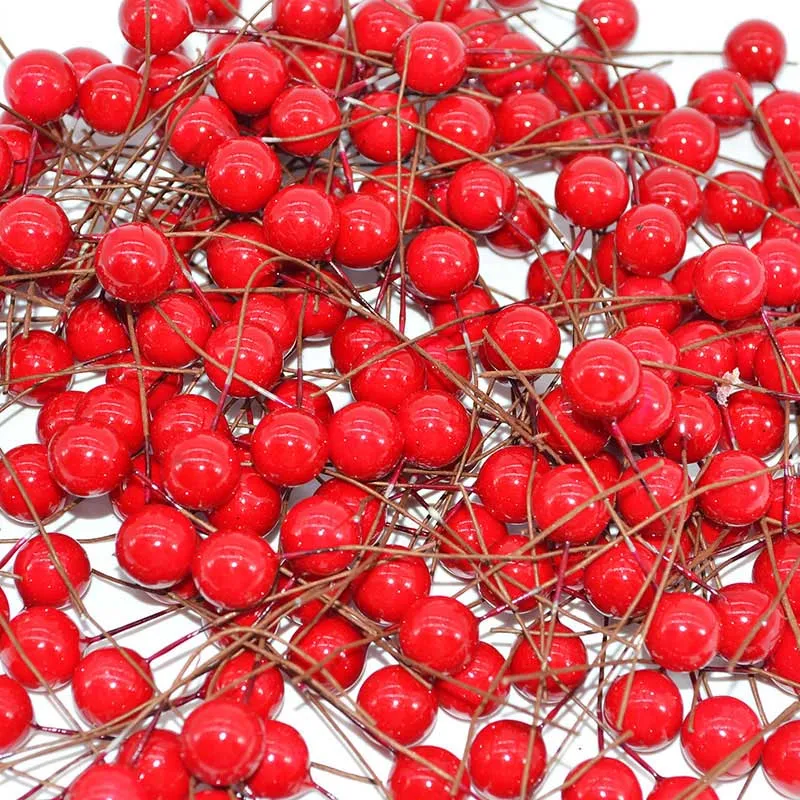 50 шт./лот, мини пластиковые поддельные маленькие ягоды, искусственные цветы, фрукты, тычинки, вишня, жемчуг, свадебные, сделай сам, подарочная коробка, украшенные венками - Цвет: red