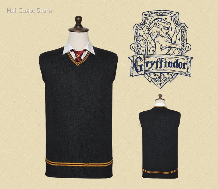 Свитер Gryffindor Slytherin Ravenclaw Hufflepuff, жилет для костюмированной вечеринки, жилет с значком, топ для взрослых мужчин, женщин, мальчиков и девочек, вечерние - Цвет: Gryffindor