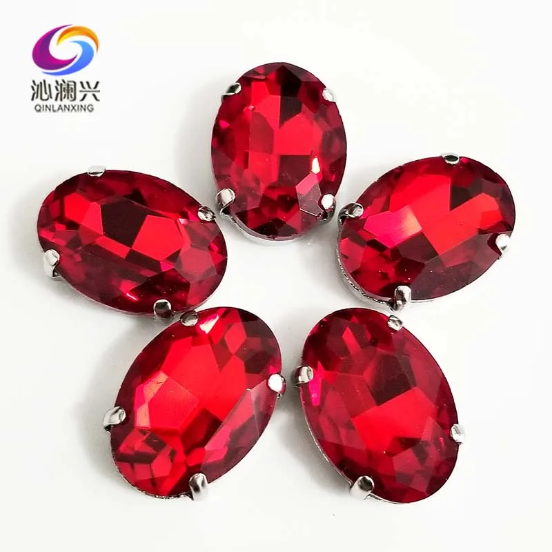 Красный овальной формы высокого качества плоские стеклянные кристаллы пришить коготь стразы, Diy/аксессуары для одежды SWT06