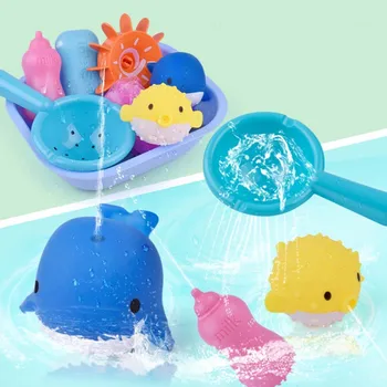 

8 Pcs Silicone Baby Bath Toys Set Baby Sprinkler Bathroom Water Spray Squeeze Toys Soft Rubber Bathroom Play Animals Bath