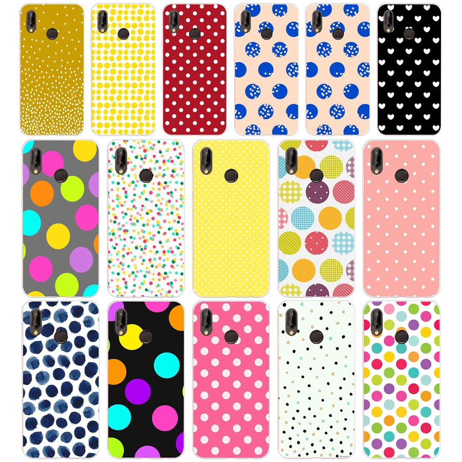 

109SD Polka Dots Soft Silicone Tpu Cover Case for Honor 10 huawei p mate 10 20 lite y5 y6 prime 2018