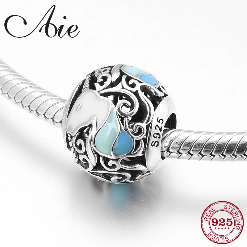

Authentic 925 Sterling Silver Blue and white Enamel magical unicorn beads Fit Original Pandora Charms Bracelets making