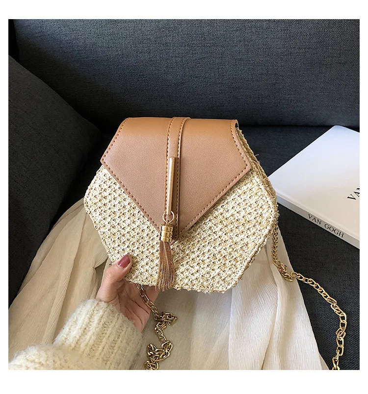 

Straw+pu Bag Handbags Women Summer Rattan Bag Handmade Woven Beach Circle Bohemia Handbag New Fashion