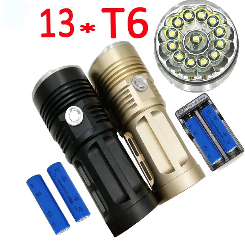 

5 Modes 13x XM-L T6 LED Flashlight Tactical 14000LM lanterna Torch Lamp +4x 18650 Battery +Charger Night Light Outdoor Camping
