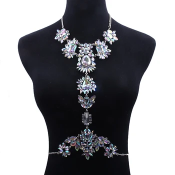 

2020 Fashion Exaggerated Body Necklace Womens AB Crystal Long Waist Chain Necklace Jewelry Luxury Maxi Statement Necklaces Women