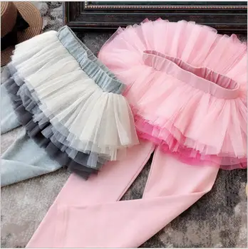

2018 kids girls spring tutu skirt legging sweet children colored layered mesh pants