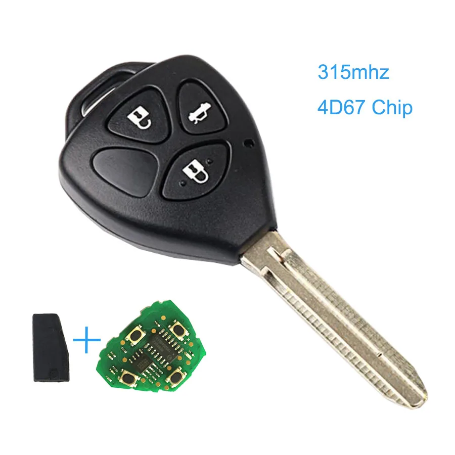 OkeyTech дистанционный ключ для пластиковая пилочка для ногтей Prado RAV4 Vios Hilux, Yaris 2/3 кнопок 315 МГц 4D67 чип из углерода Toy43 Uncut Blade - Количество кнопок: 3 Кнопки