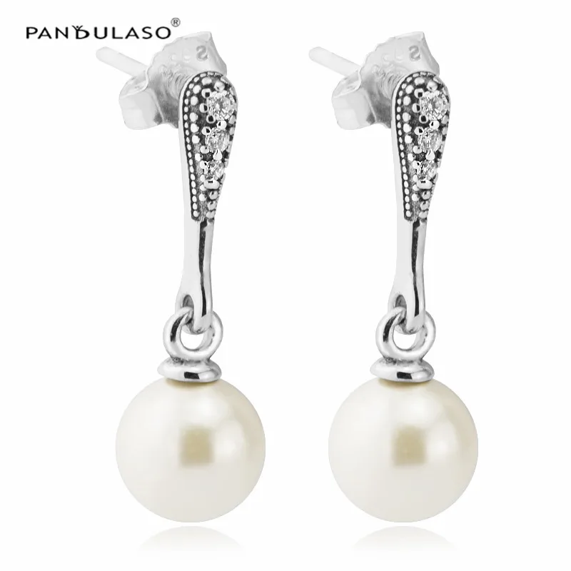 

Pandulaso Elegant Beauty White Pearl Earrings Sterling Silver Jewelry Drop Earrings For Woman Wedding Fashion Elegant Earrings