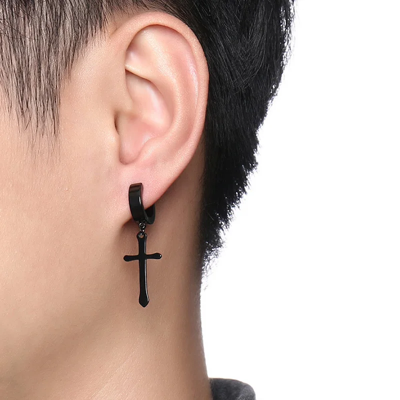 Vnox Rock Mens Cross Earrings Stainless 