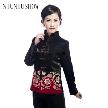 

Spring And Autumn Black New Women's Satin Jacket Fashion Embroidery Coat V-Neck Outerwear Size SML XL XXL XXXL 4XL