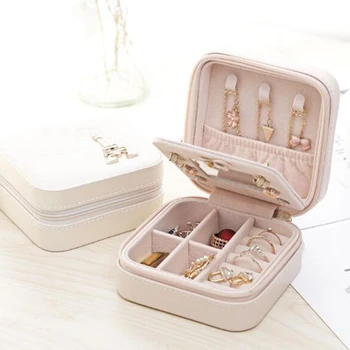 

LuxJuly Mini Square Jewelry Storage Box Simple Portable PU Leather Jewelry Case