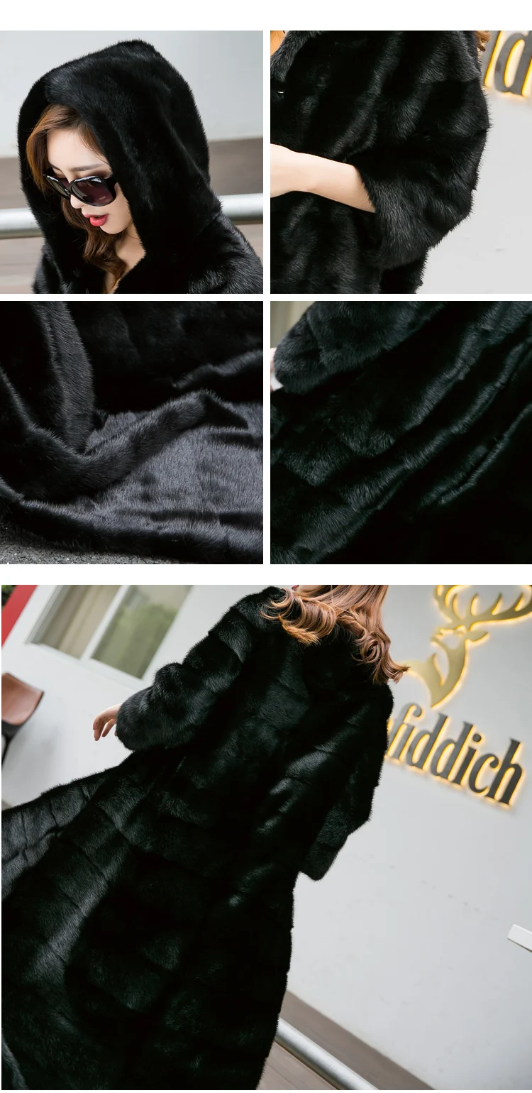 Женское длинное пальто из натурального меха норки с капюшоном и длинными рукавами, зимняя Толстая теплая женская Норковая Меховая куртка больших размеров