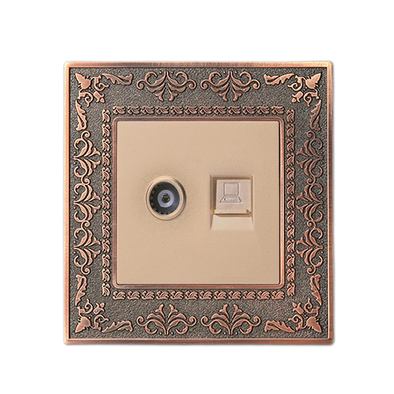 

Coswall 4D Embossing Zinc Alloy Panel Luxury Wall TV Outlet With Computer Internet RJ45 Data Socket