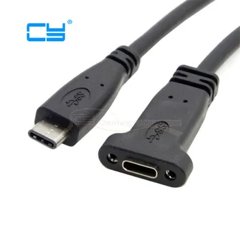 

cy USB 3.1 Type C Male to Female Extension Data with Panel Mount Screw Hole Cable