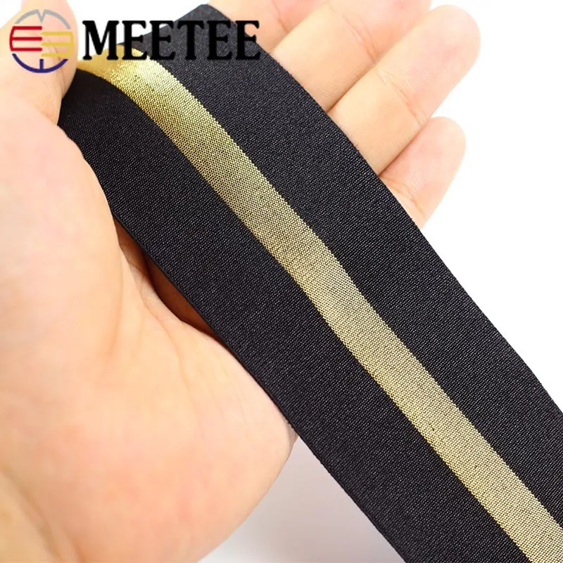 

50mm Gold Silver Stripe Elastic Bands Underwear Strap Stretch Rubber Band Elastic Webbings Ribbons Bags Trousers DIY Accessories
