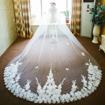 

Luxury Flower Elegant New Design Wedding Veil 2019 Two Layers Wedding Party Bridal Veil Accessories Lace with Comb.3.8m*3m