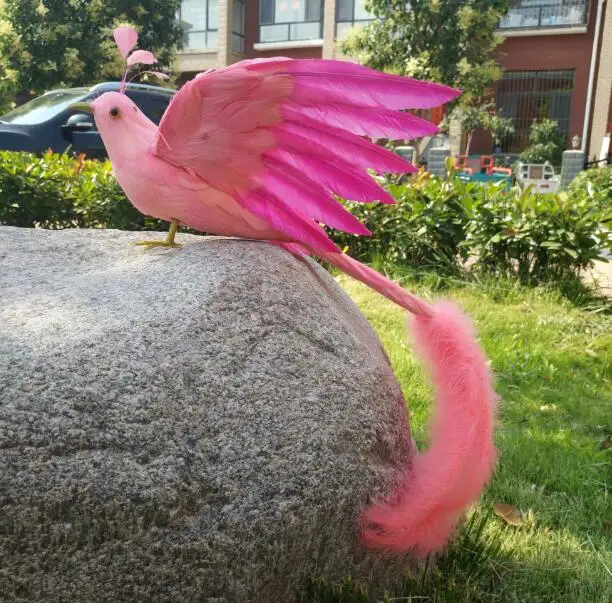 

artificial bird large 45x50cm pink feathers bird spreading wings Phoenix bird handicraft prop,home garden decoration gift p2670