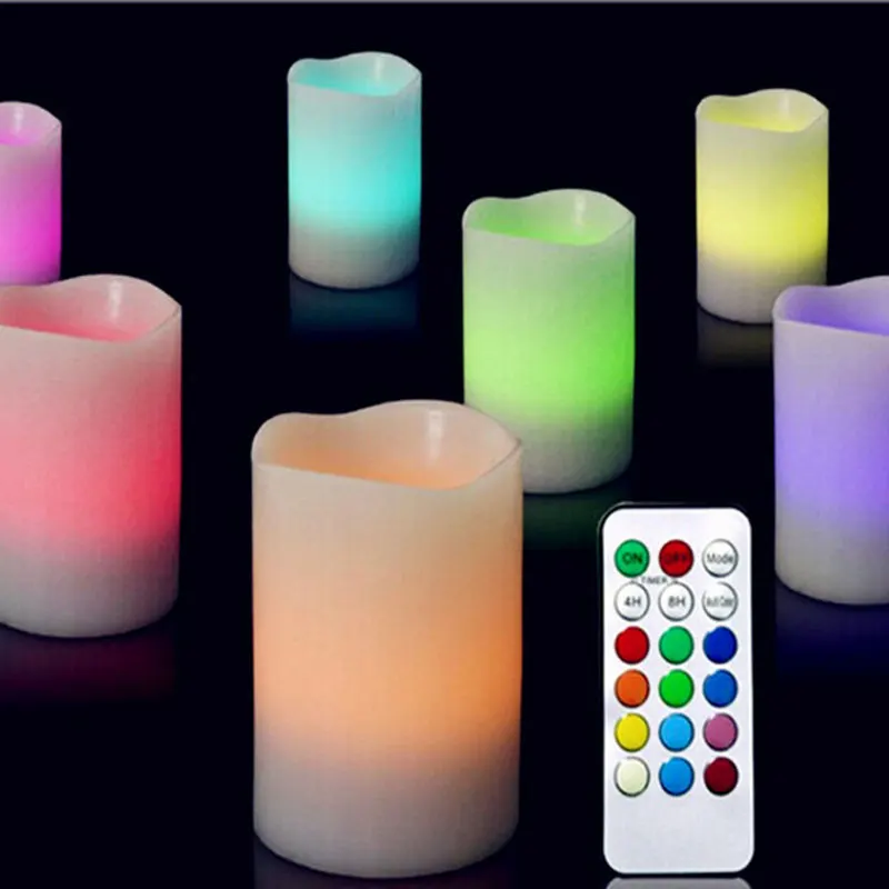 

Colour Romantic Changing LED Light Flameless Wax Candles with Timer & Remote Popular New #81527