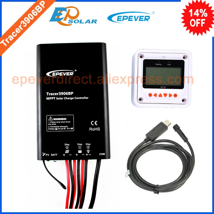 15A regulador panel solar controlador MPPT carga controlador Tracer3906BP 15amp 12 V 24 V tipo de auto con cable USB y MT50 - 1