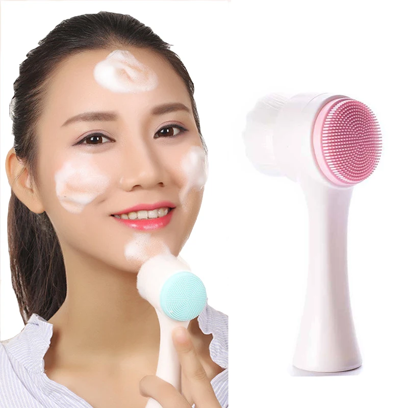 Double sided Silicone 3D Facial Cleanser Brush Massage Soft Hair Brush
