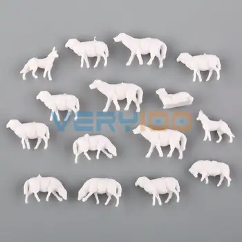 

60pcs 1:87 UnPainted White Farm Animals Sheep Collie Dog Shepherd HO Scale Model