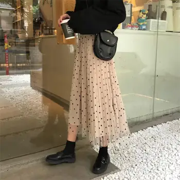 

Women's Summer Skirts Lovely Kawaii Sweet Slim Wave Dot Mesh Front And Back Skirt Female Korean Girl Ins Chic Harajuku For Women