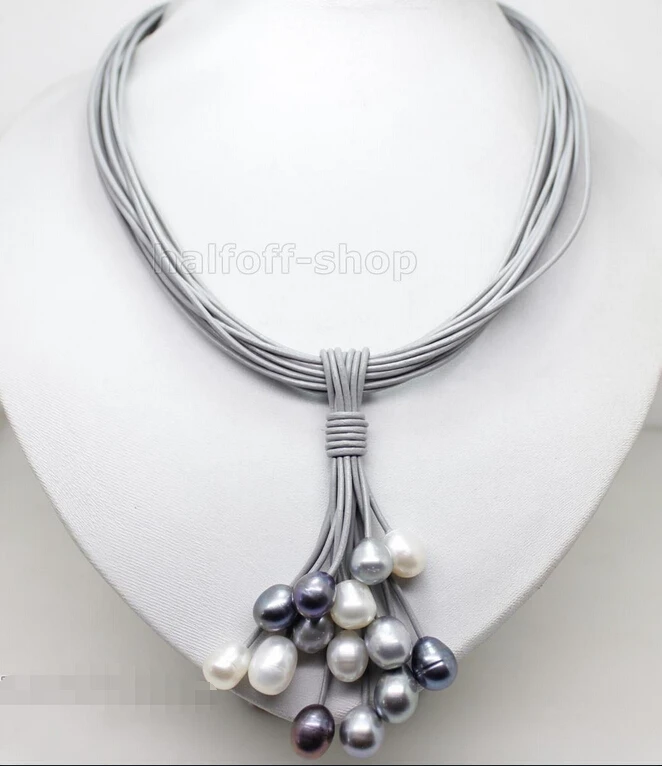 

CHARMING AAA BIG PEARL PENDANT NECKLACE LEATHER CORD CHAIN MAGNET CLASP FASHION ^^^@^Noble style Natural Fine jewe FREE SHIPPING