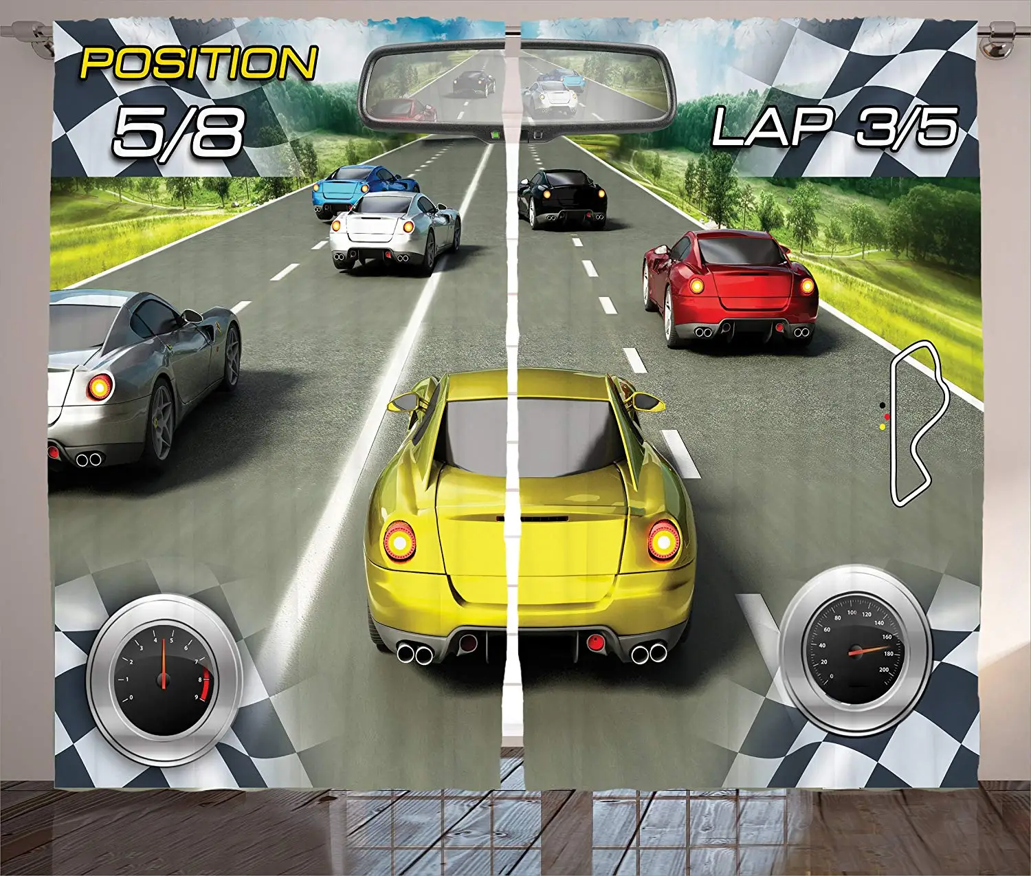 

Cars Curtains Car Racing Video Game Inspired Illustration Need for Speed Road Competition Motor Sports Living Room Bedroom Decor