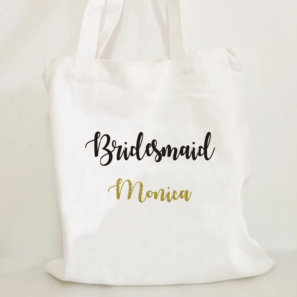 

5pcs lot custom glitter logo canvas bag proposal maid of honor Bridesmaid gifts personalized gift for wedding party