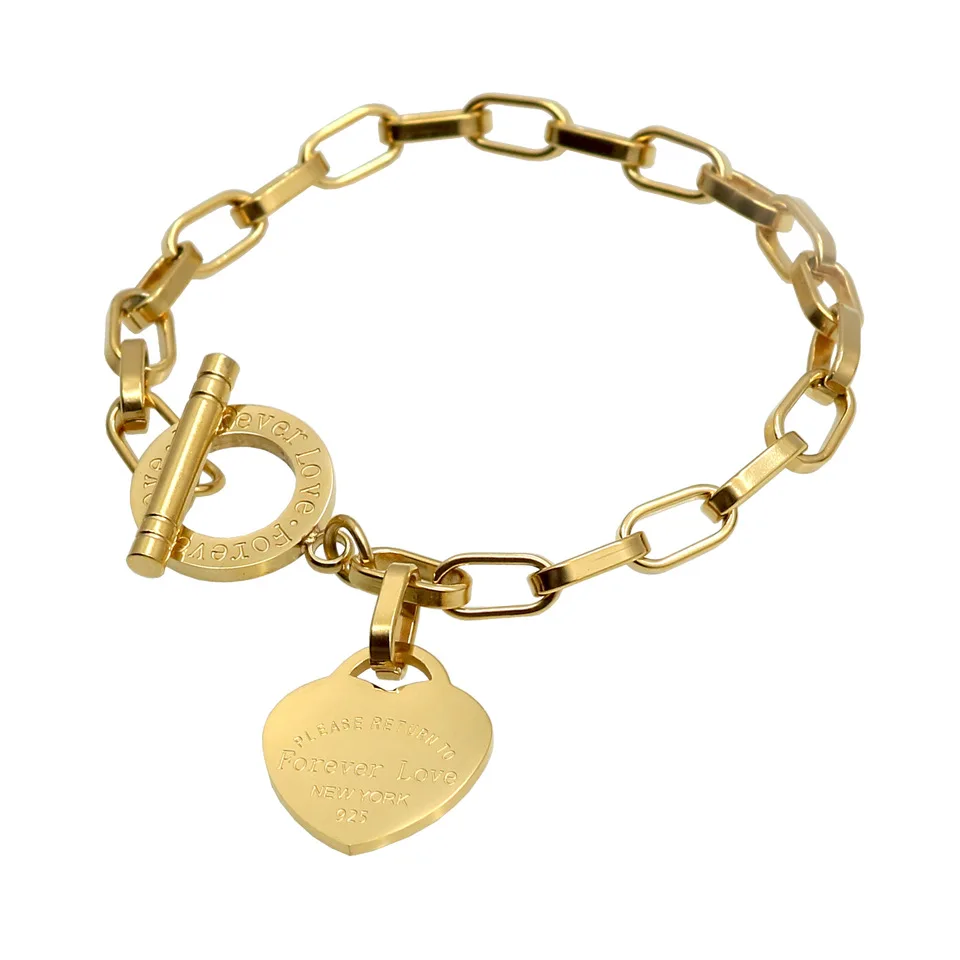 

T1S-354/353/356 New design Fashion Gold Silver rose gold stainless link chain Heart charms FOREVER LOVE women bracelet